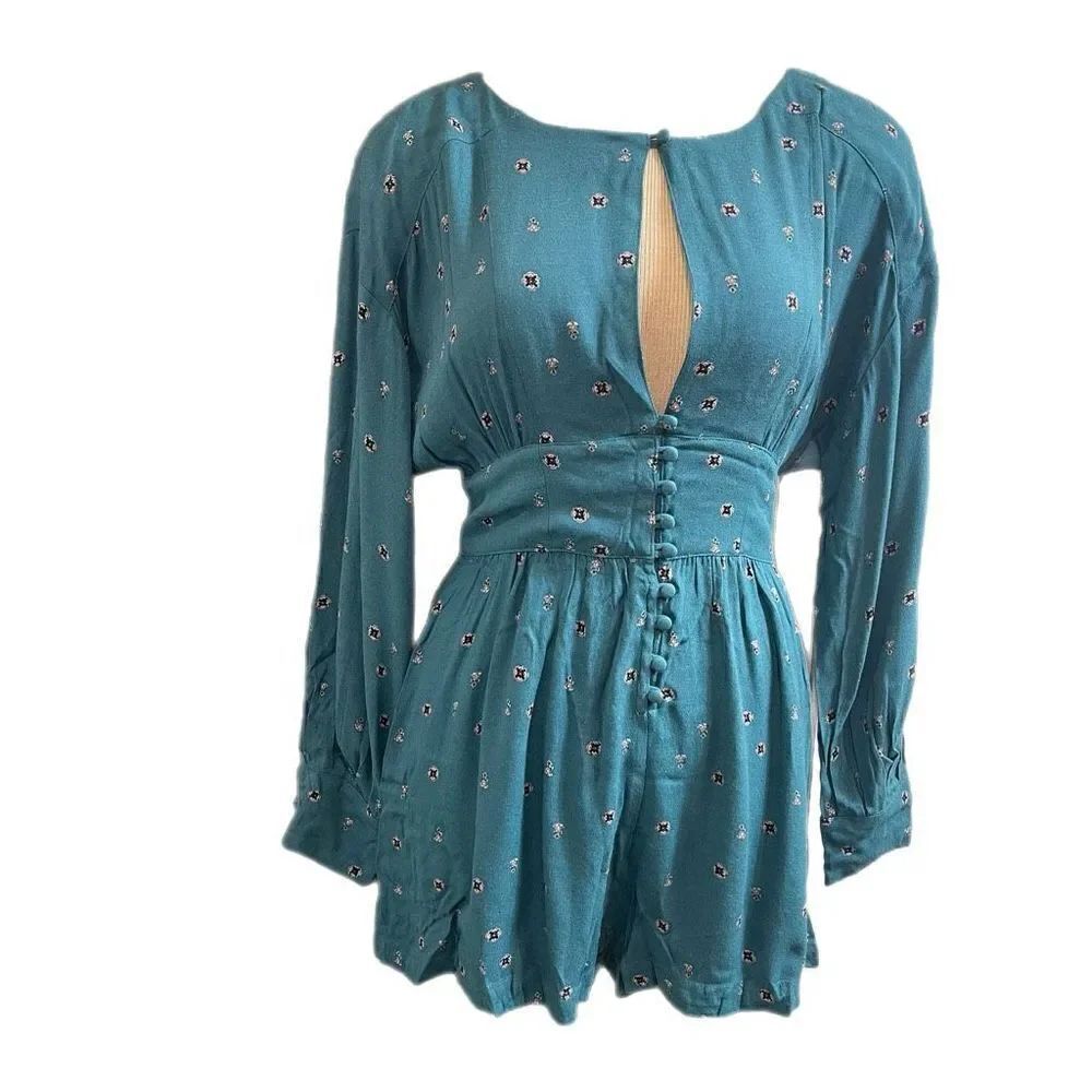 NWT Free People Love Grows Green Button Jumpsuit Size Small New